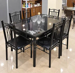 Modern 6 Seater Dining Table Set With Black Chairs.