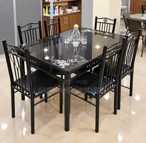 Modern 6 Seater Dining Table Set With Black Chairs.
