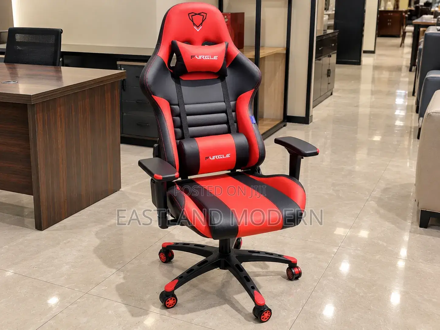 Red and Black Gaming Chair With Headrest.