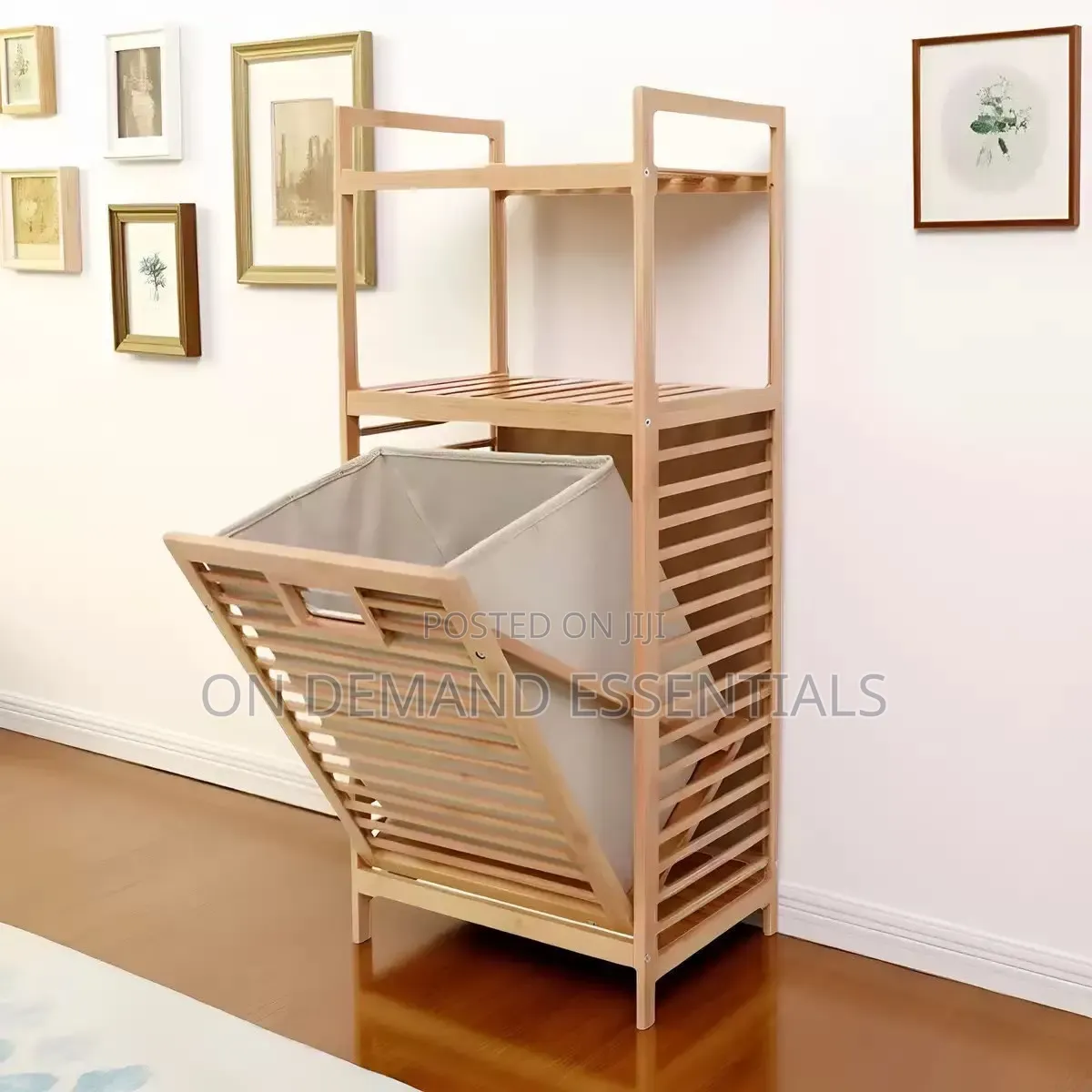 2-in-1 Bamboo Laundry Hamper With Multi-Tier Storage Shelf Rack