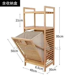 2-in-1 Bamboo Laundry Hamper With Multi-Tier Storage Shelf Rack