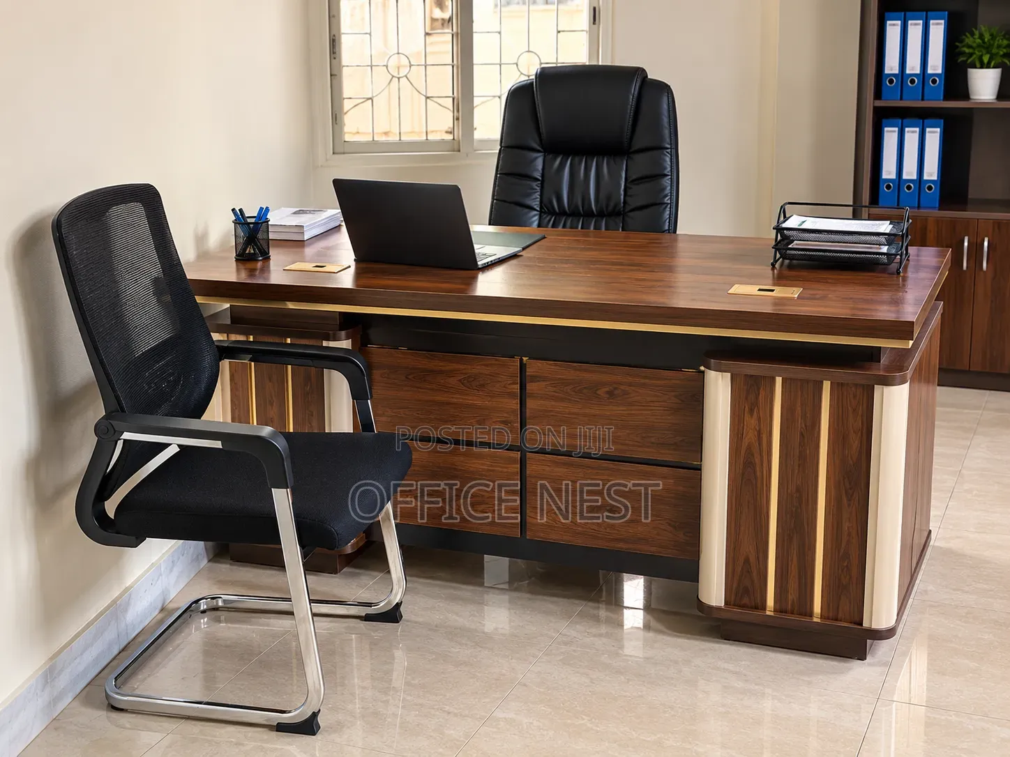 Modern Office Desk With Storage and Cable Port.