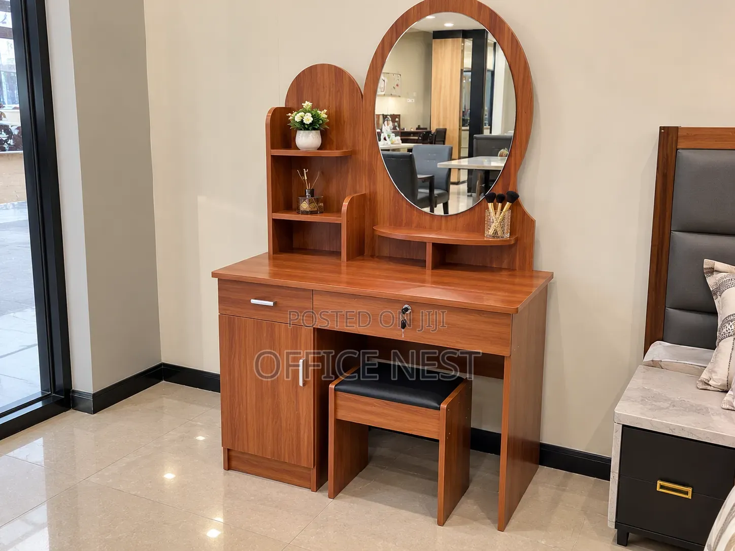 Modern Dressing Table With Mirror and Stool.