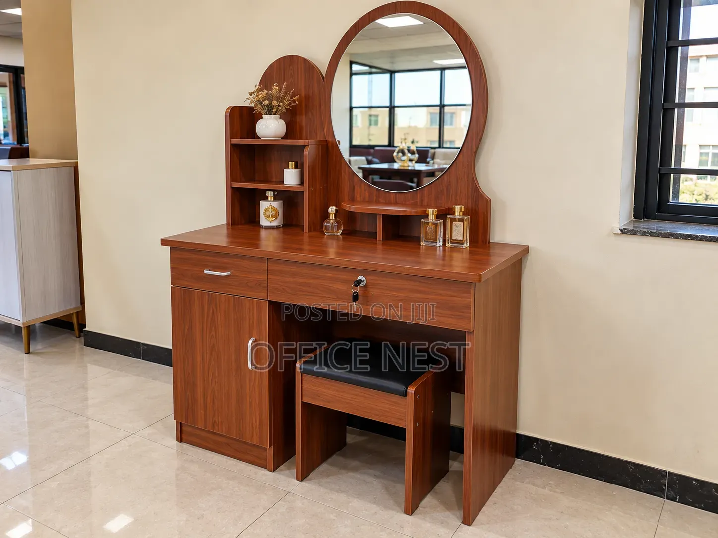 Modern Dressing Table With Mirror and Stool.