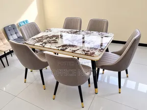Modern Marble Dining Table With 6 Chairs.