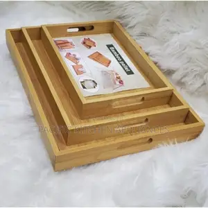 Bamboo Heavy Duty Set of 3 Dinner Food Trays 3 in 1 Serving Trays