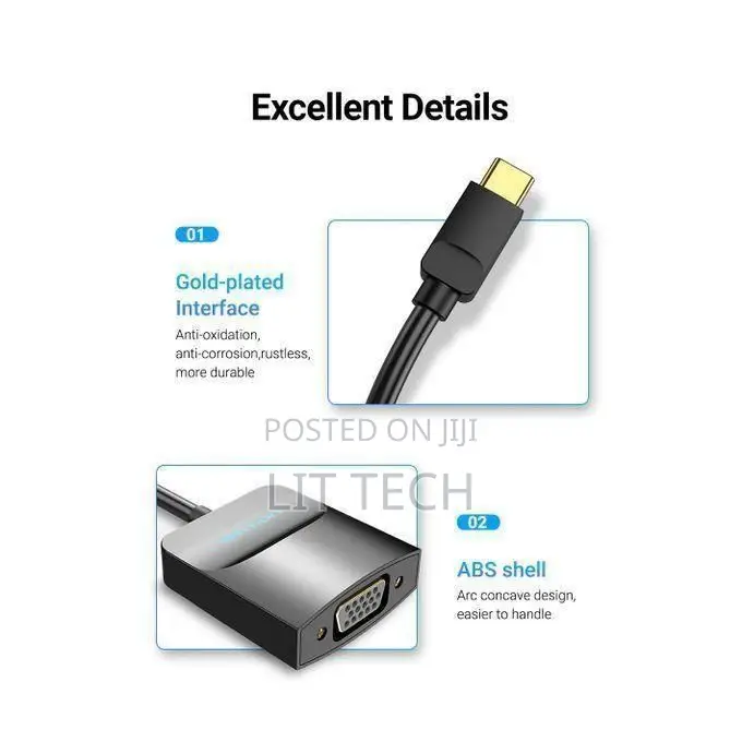 Vention Type-C to VGA Adapter 0.15M Black ABS Type, TDDBB
