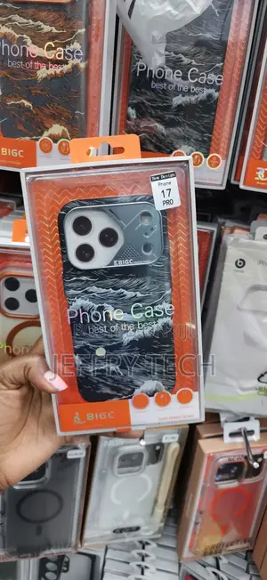 Black Wave-Patterned BIGC Phone Case Designed for the iPhone 17 Pro.