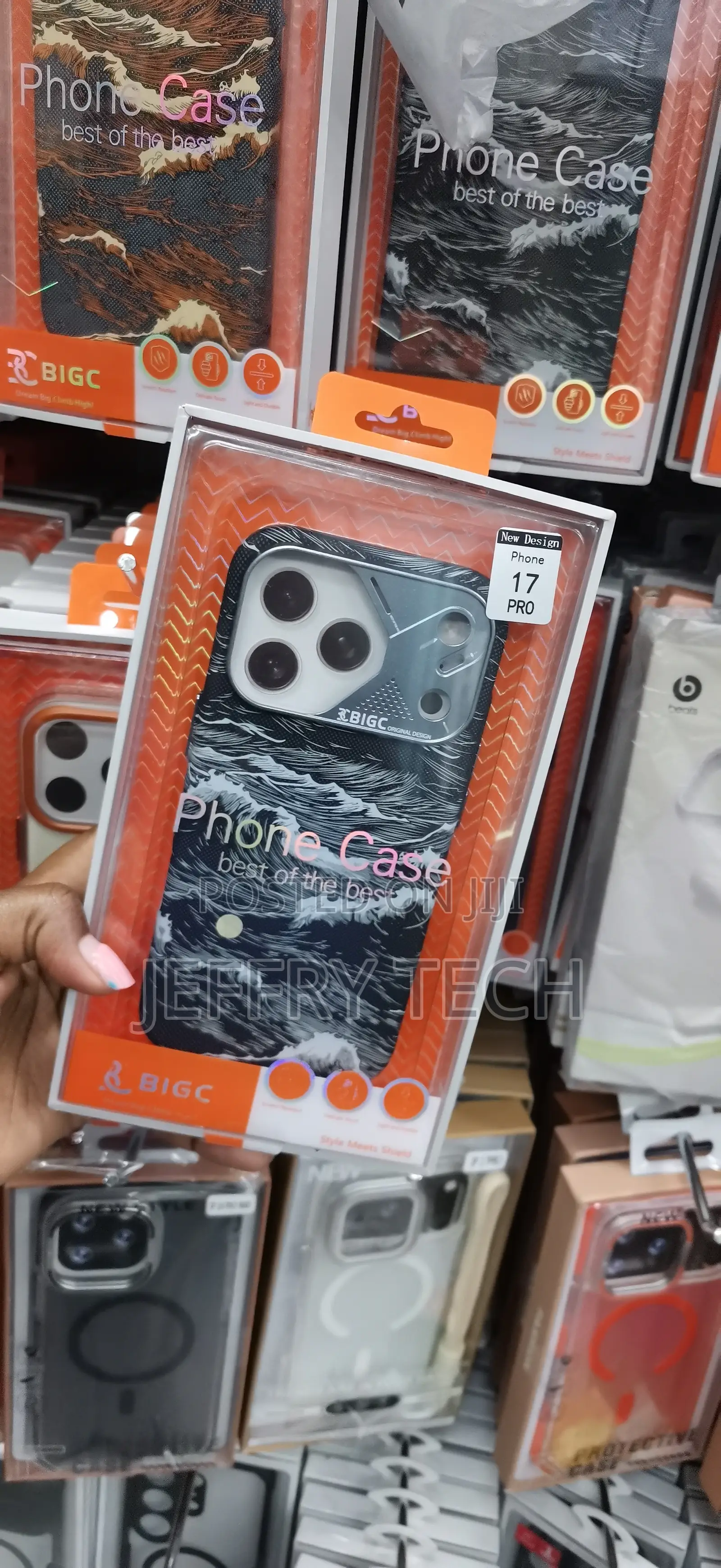 Black Wave-Patterned BIGC Phone Case Designed for the iPhone 17 Pro.