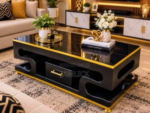 Executive Coffee Table – Black With Marble Top - Jf