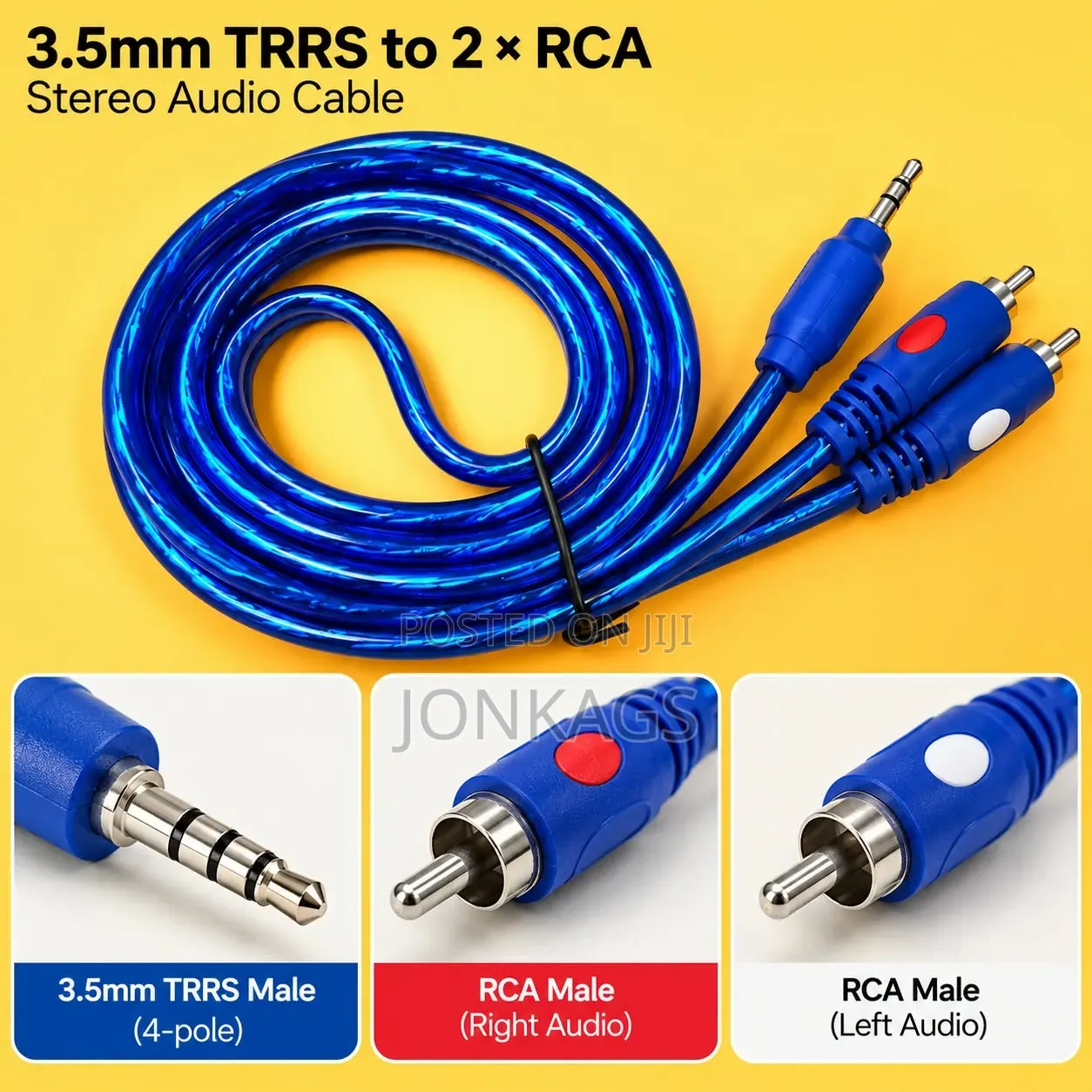3.5 Mm TRRS Male to 2 × RCA Male RCA AV/audio Cable