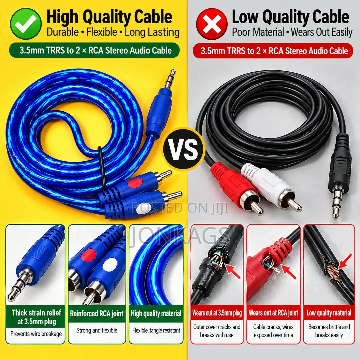 3.5 Mm TRRS Male to 2 × RCA Male RCA AV/audio Cable