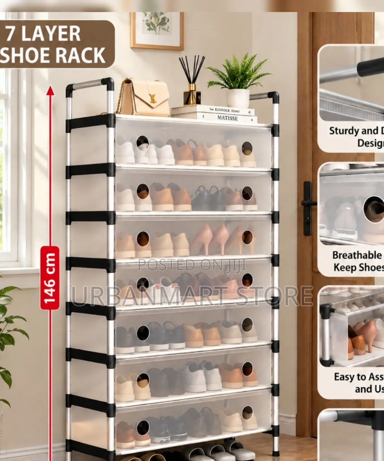 7 Layer Shoe Rack 56×28×146cm, Dust Proof