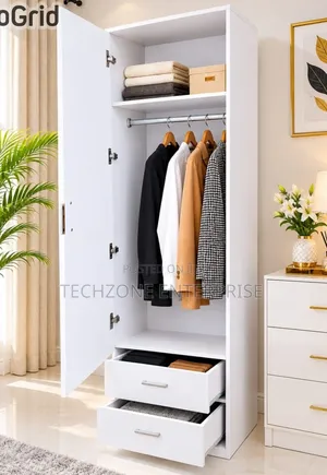 Imported White Executive Wooden Wardrobe With Hanger and Drawer 