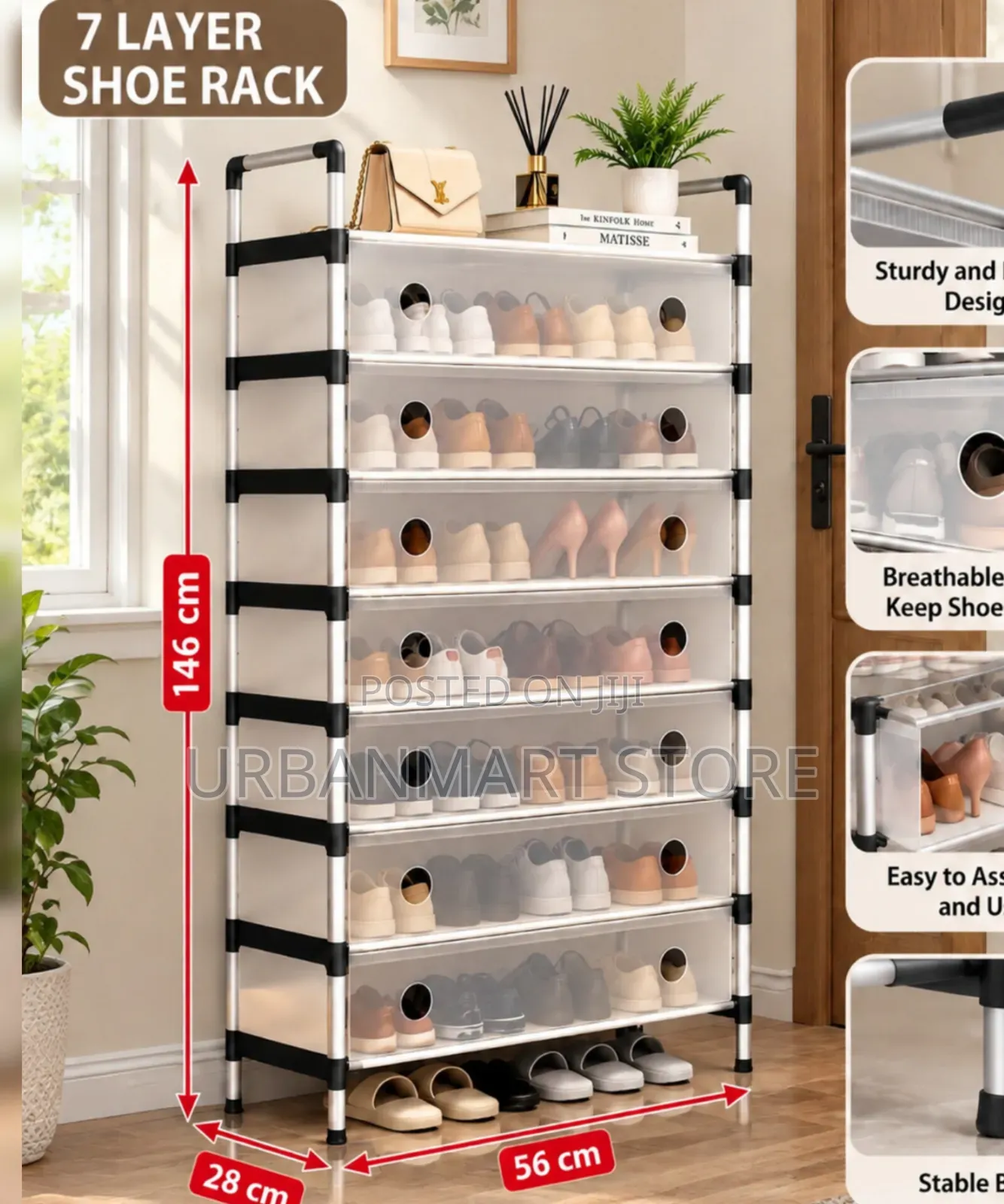 7 Layer Shoe Rack 56×28×146cm, Dust Proof