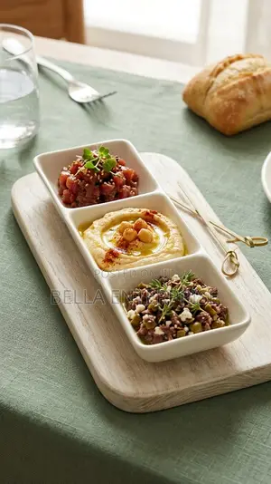 3- Partitioned Sauce bowlMaterial: Ceramic Purpose