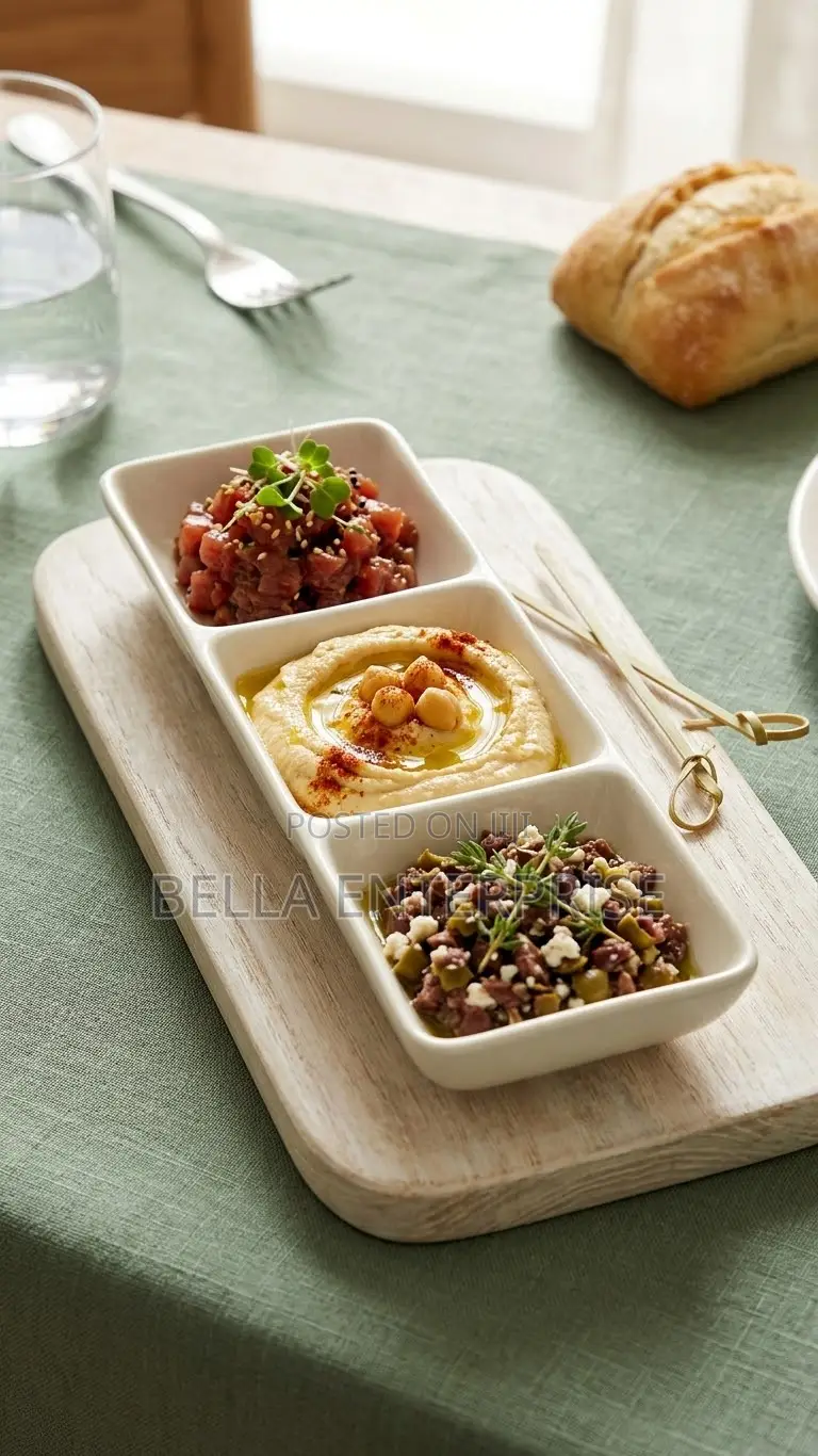 3- Partitioned Sauce bowlMaterial: Ceramic Purpose