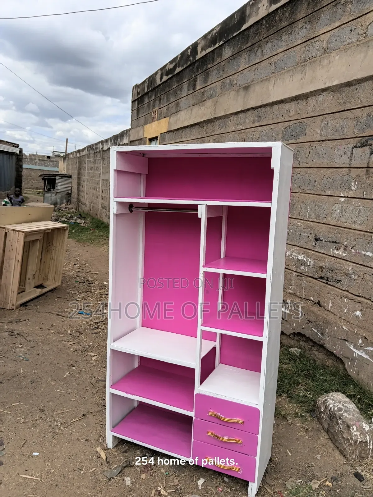 Spaced Wardrobe. 90 Cm by 180 Cm. Pink and Whkte