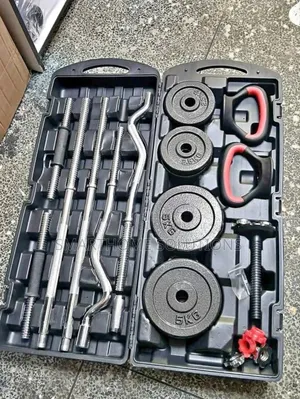 58KG Adjustable Dumbbell and Barbell Set With Case. (58Kg York)
