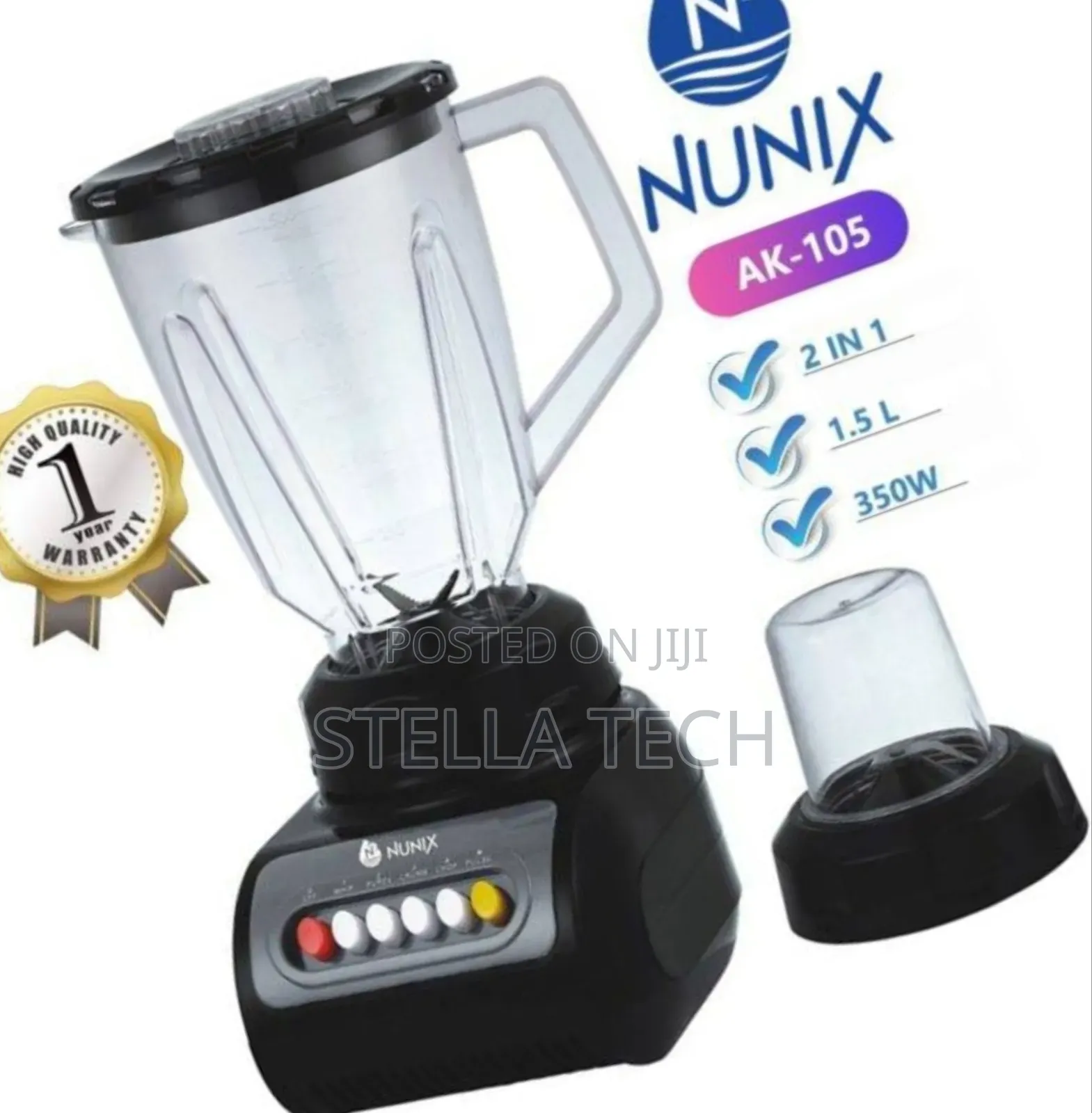 Nunix AK-105 - 2 in 1 Blender With Grinding Machine - 1.5L (1YR WRTY)