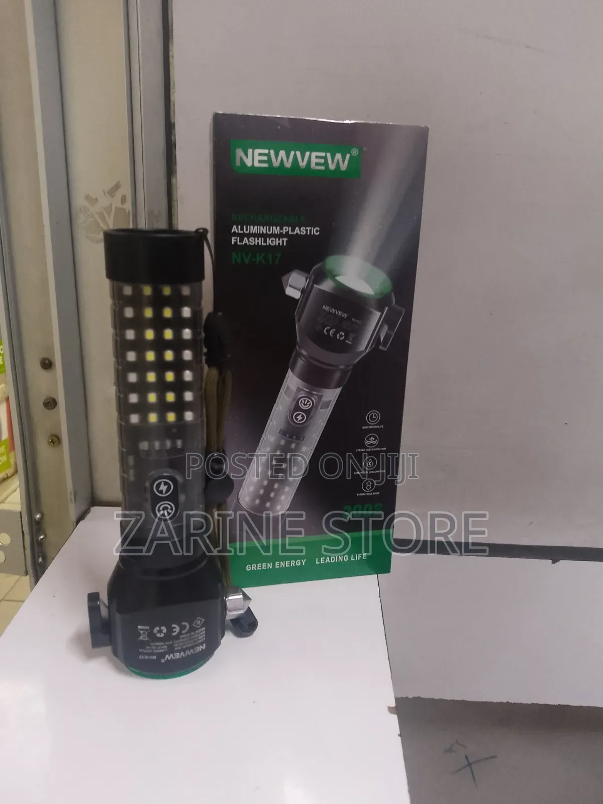 Newvew Alarm Flashlight Electric & Solar Rechargeable Torch Zoomable
