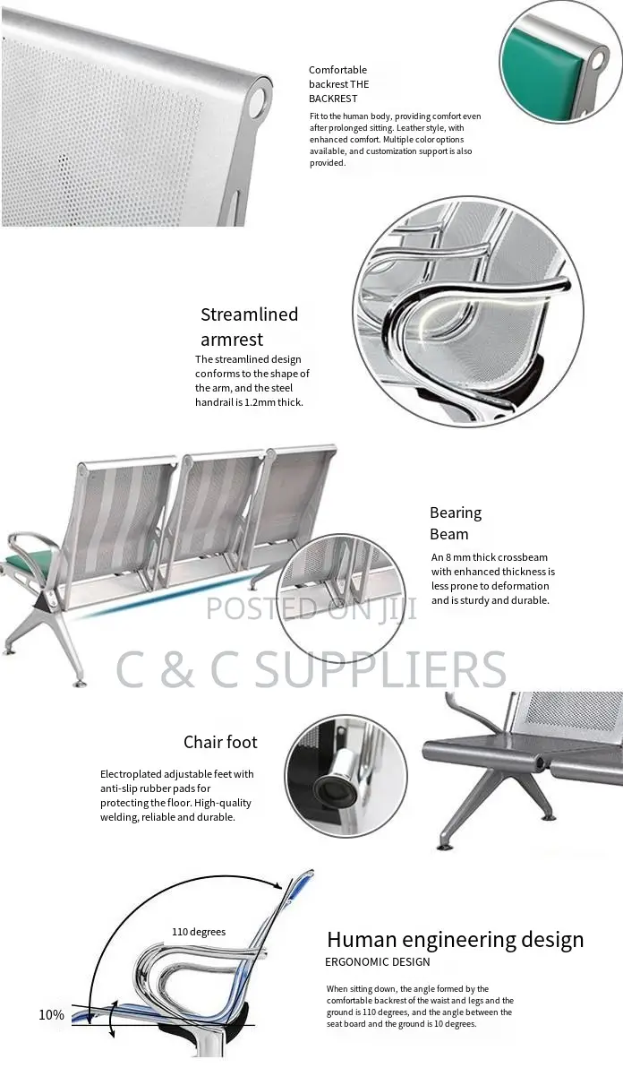 Breathable Steel Waiting Bench-3-Link