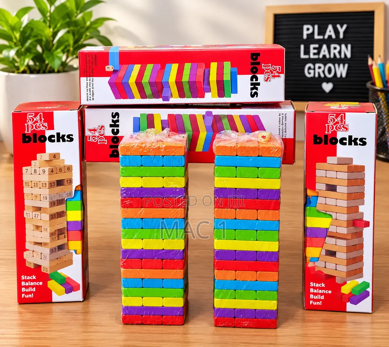 54 Pieces Wooden Blocks Game – Colorful Stacking Blocks