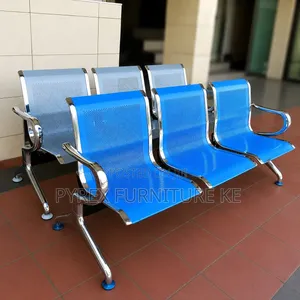 Station 3 Seater Link Chair Blue With Chrome Arms