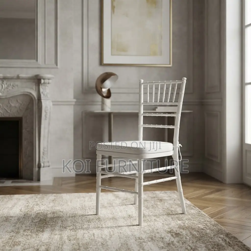 Home Chairs; White High Back Stackable Wedding Cushioned Chairs