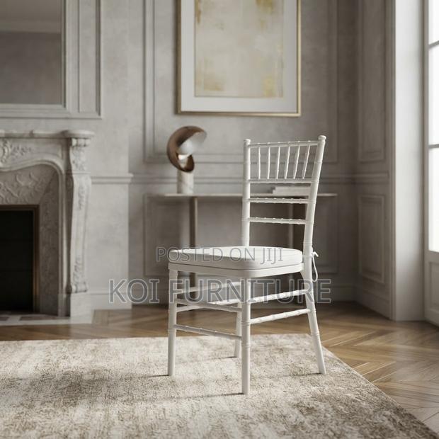 Home Chairs; White High Back Stackable Wedding Cushioned Chairs - thumbnail 3