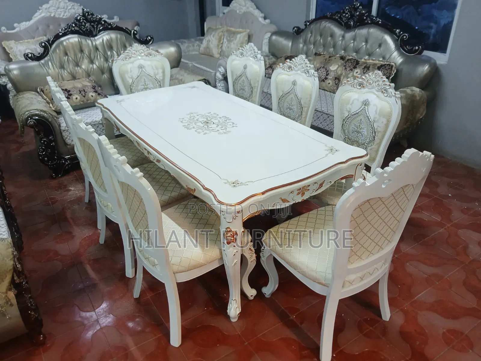 Luxury 8-Seater Royal Dining Table Set – White & Gold