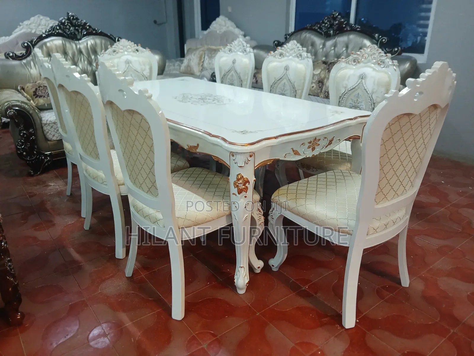 Luxury 8-Seater Royal Dining Table Set – White & Gold