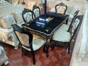 Luxury 6-Seater Royal Dining Set – Black & Gold