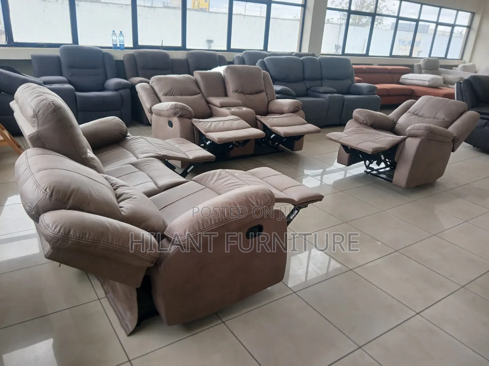 Brown Premium Six-Seater Recliner Sofa Set .