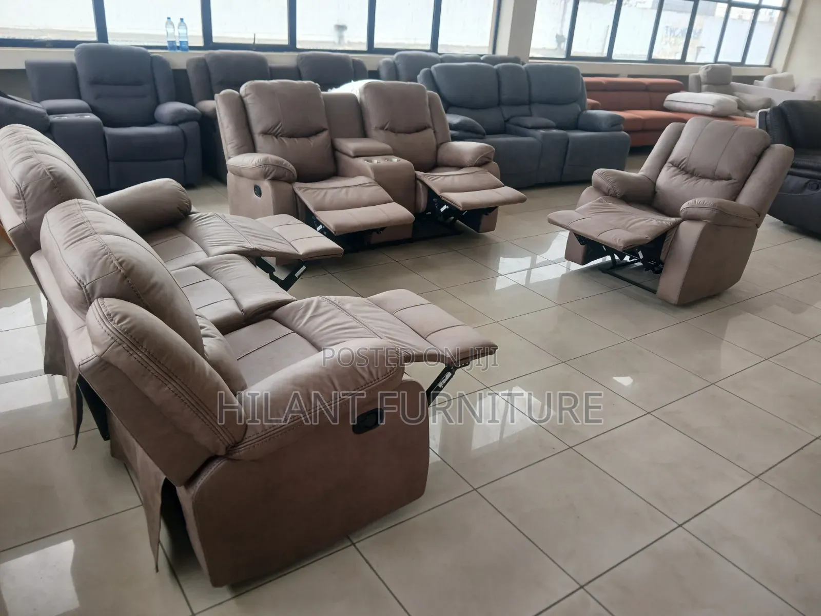 Brown Premium Six-Seater Recliner Sofa Set .