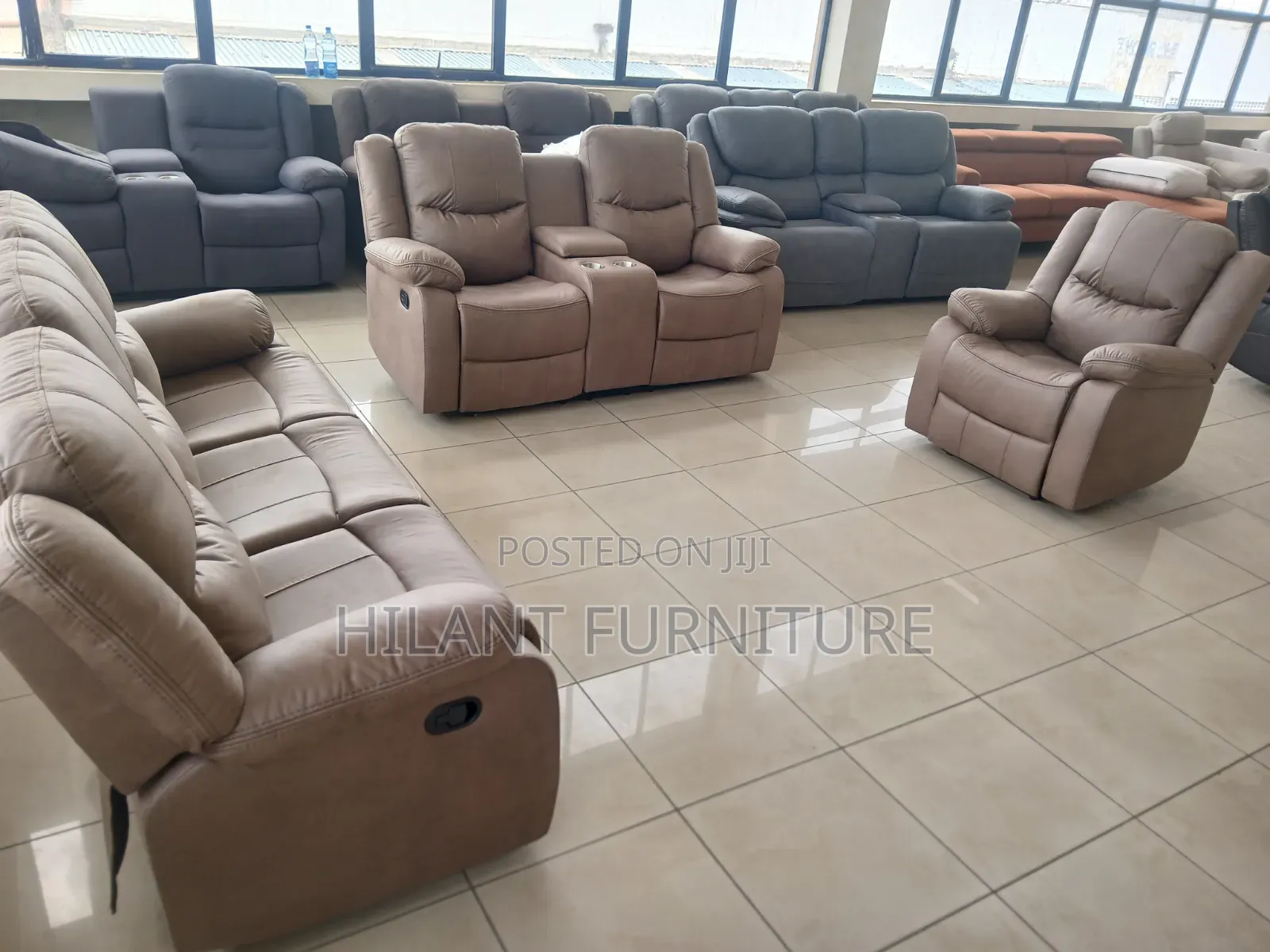Brown Premium Six-Seater Recliner Sofa Set .