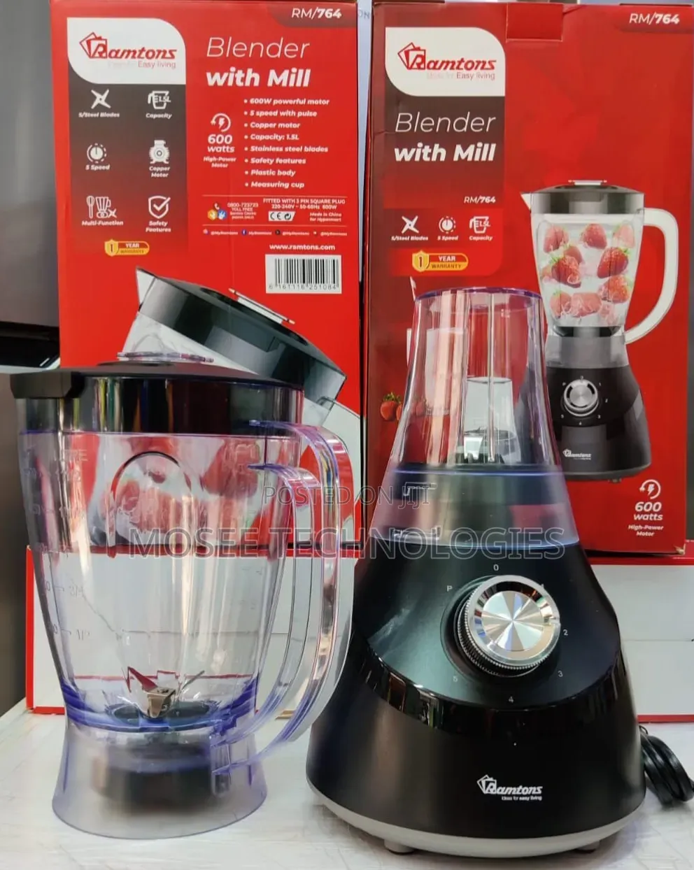 Ramtons Blender + Mill 600W – RM/764