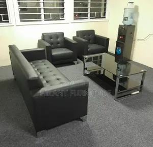 Black Leather 5 Seater Executive Office Sofa Set