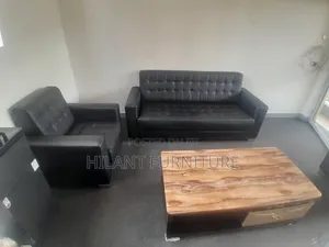 Black Leather 5 Seater Executive Office Sofa Set