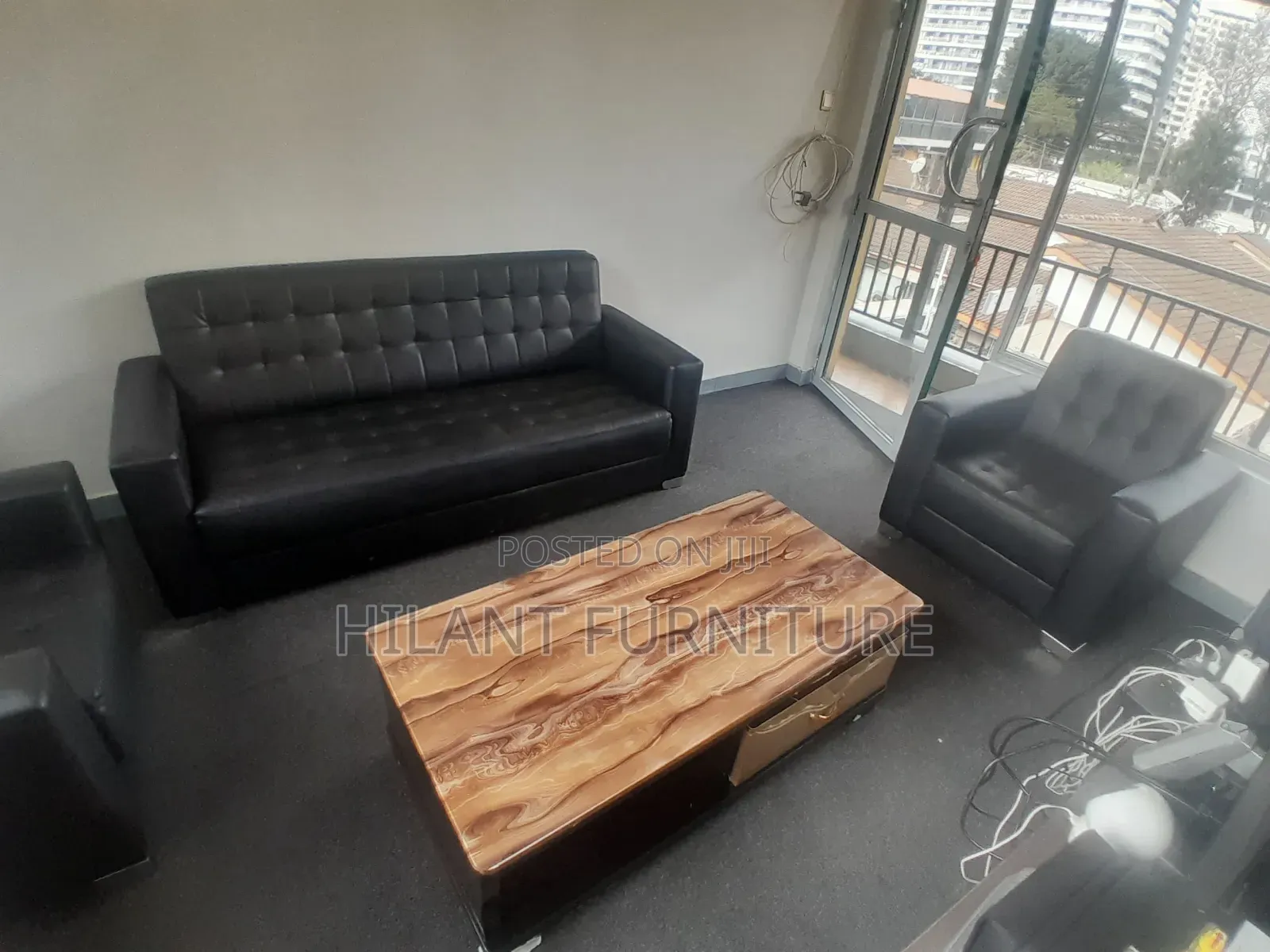 Black Leather 5 Seater Executive Office Sofa Set