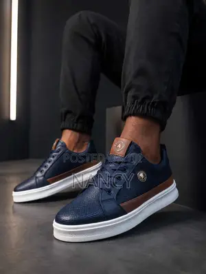 Azam Men's Navy Blue Leather Casual Shoes – Size 40-45