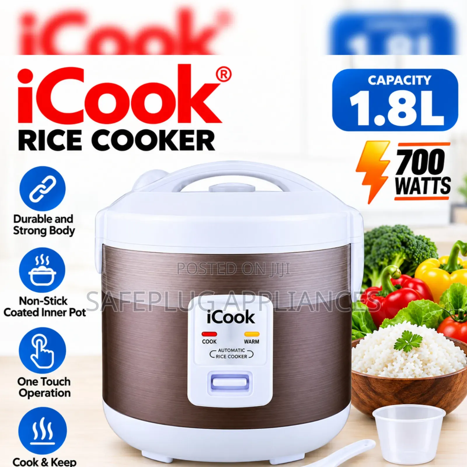 iCook 1.8L Rice Cooker With Keep Warm Function