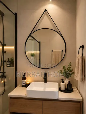 Minimalist Nordic Round Decorative Mirror With a Leather Strap*
