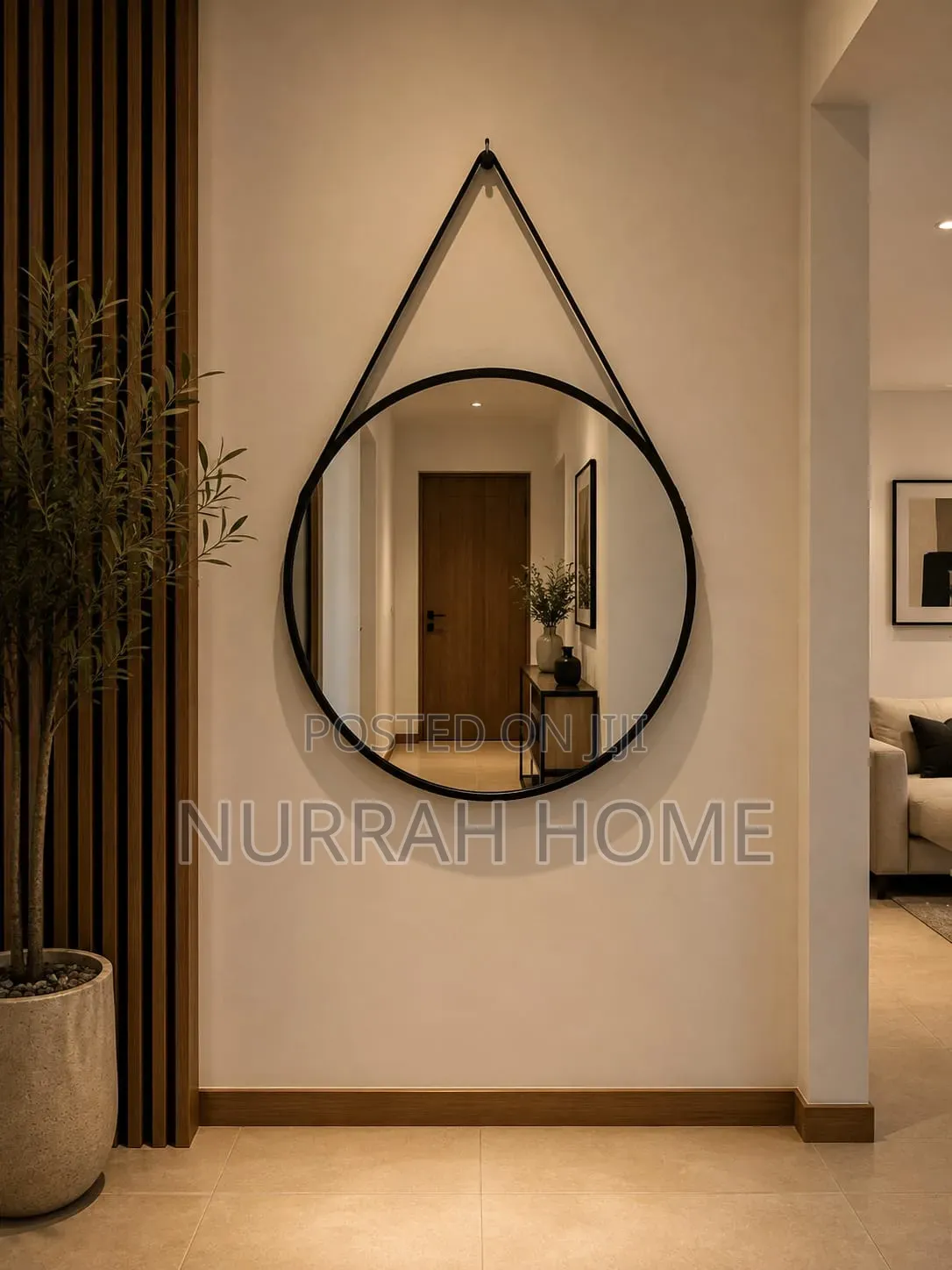 Minimalist Nordic Round Decorative Mirror With a Leather Strap*