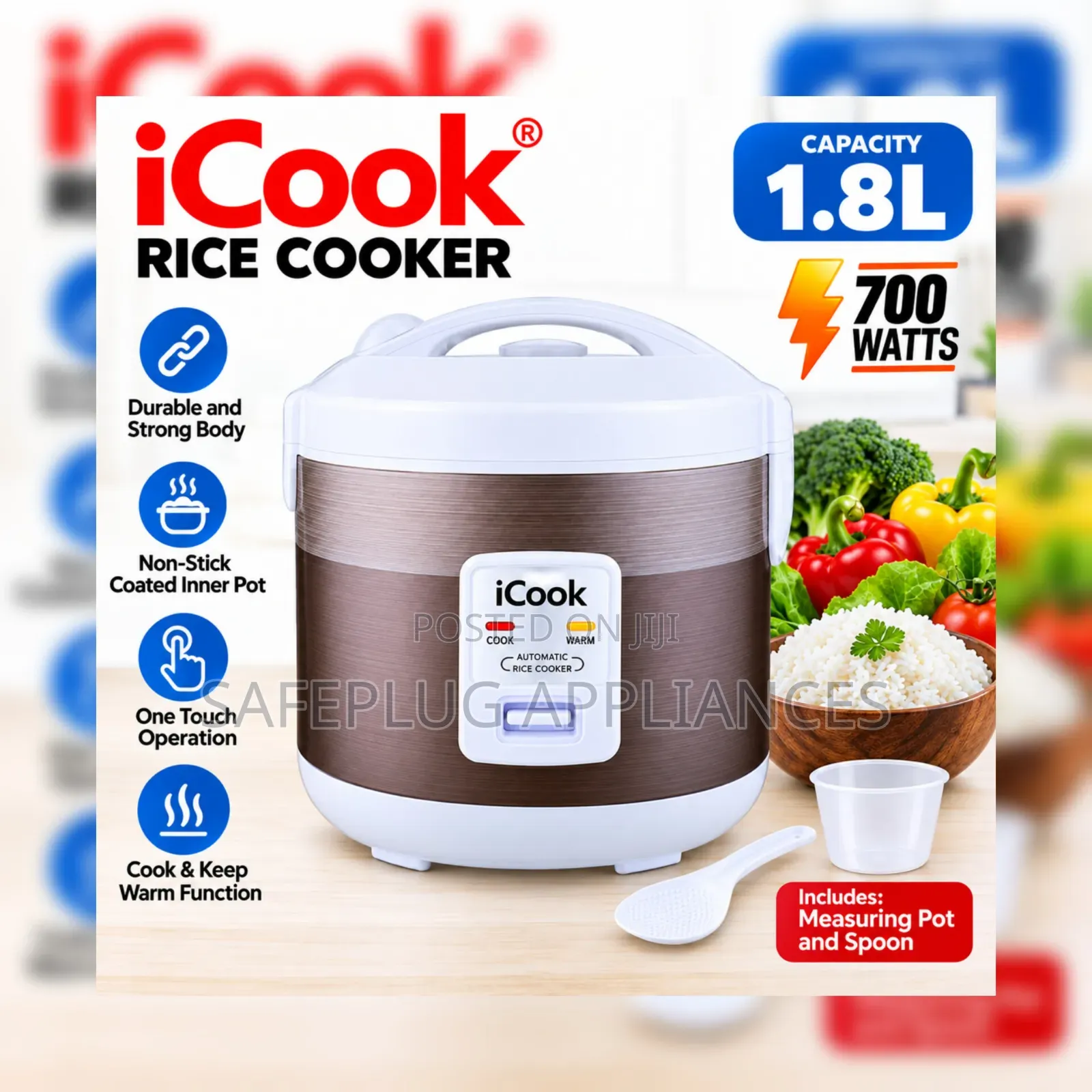 iCook 1.8L Automatic Rice Cooker – 700W