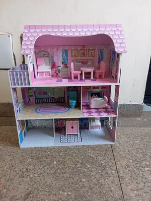 *Large Wooden Doll House 3 Floors, 5 Rooms With Furniture Accessories