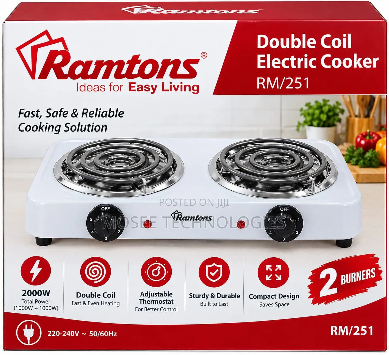 Ramtons RM/253 - Double Spiral Plate Cooker - White.