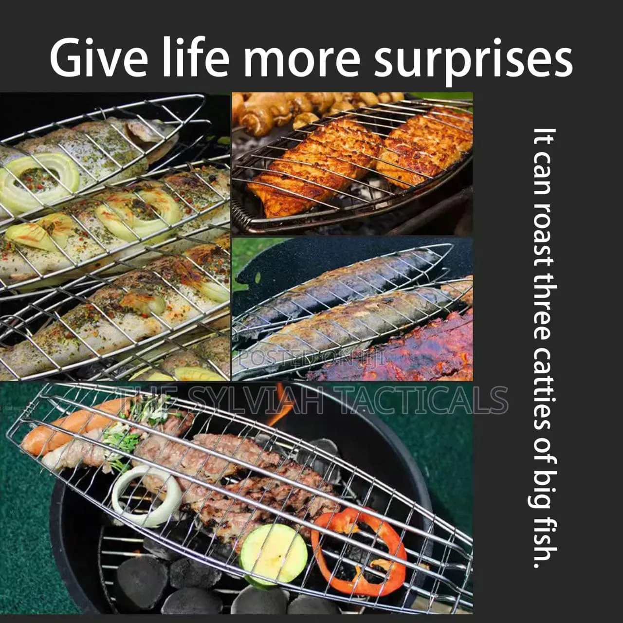 *Fish Grill Basket, Rack Top Grade BBQ, Barbecue Grilling ,Camping