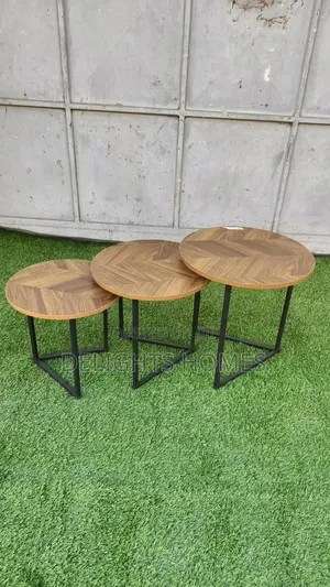 3in1 Modern Round Walnut Nesting Table-Bb