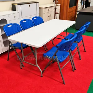 Modern Folding Training Table & 6 Blue Chairs Set